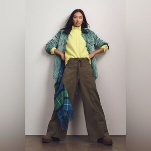 Vintage CAbi 100% Linen Wide Leg Drawstring Pants in Army Green size 0